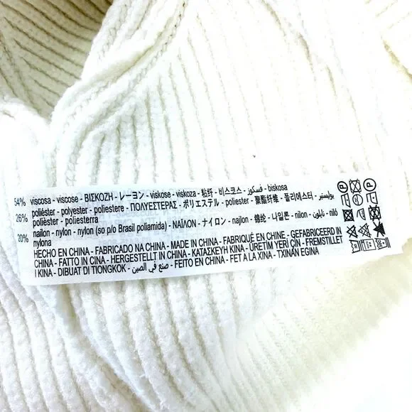 Zara Women S Cropped Ribbed Knit Sweater Cream Chunky Long Sleeve Casual Solid - Picture 4 of 7
